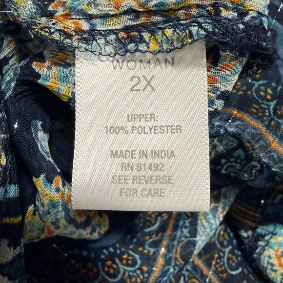 Westport 1962 Woman 2x Navy Gold Floral Print Tunic Top - Picture 3 of 7